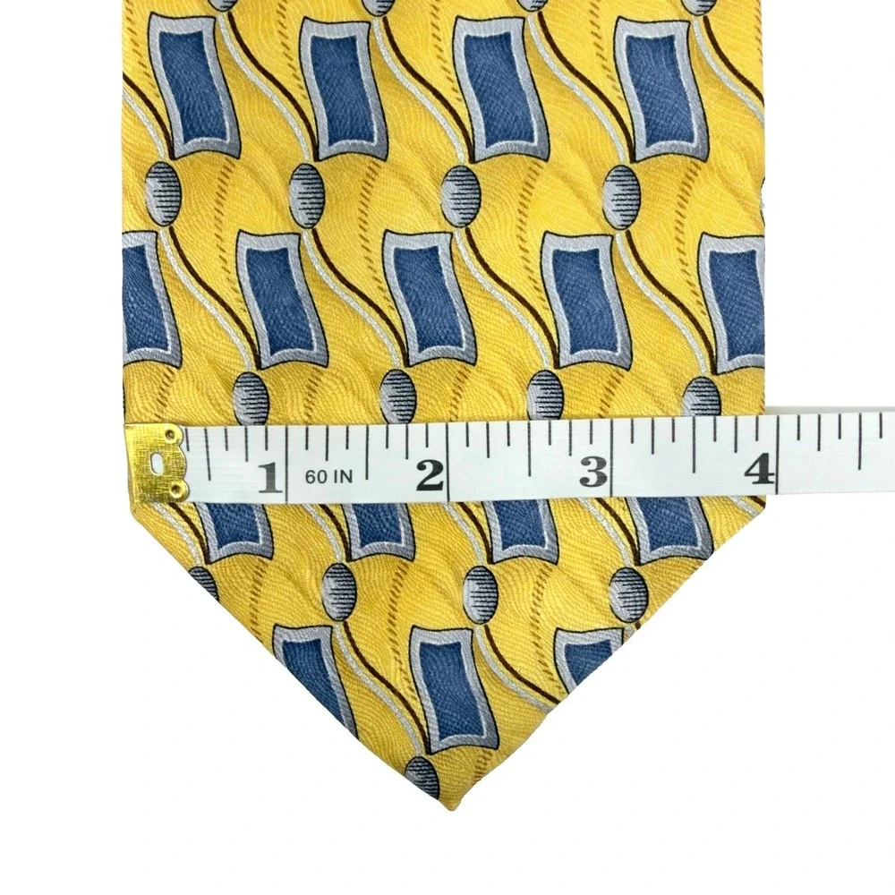 Roundtree & Yorke Silk Tie‎ Geometric Yellow Blue 63.5x4